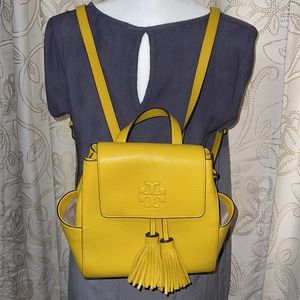🌸🌺TORY BURCH THEA MINI PEBBLED LEATHER TASSEL DAYLILY YELLOW BACKPACK🌸